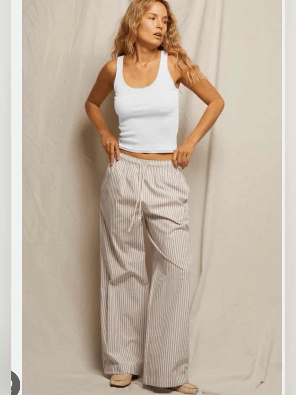 Pwt Andi Wide Leg Poplin Pants White & Tan